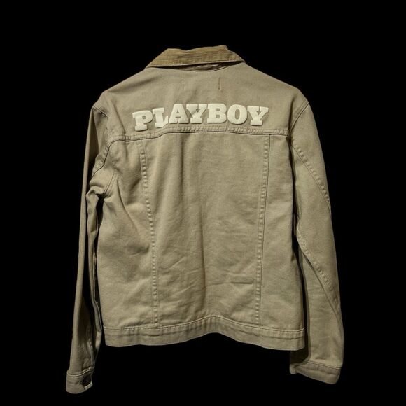 Playboy by Pacsun Men’s Beige Denim, Corduroy Collar Trucker Jacket  Size SMALL - Picture 4 of 12